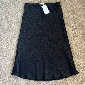 Black Animal Print MIDI Silky Skirt NWT Size L